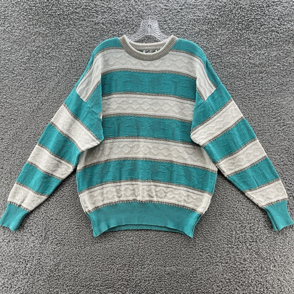 VTG 90s Y2K City Streets Sweater Mens Large Blue Cosby Textured Cotton Pullover